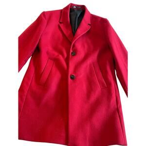 ZARA men’s Red Wool Blend Coat XL Minimalist Long Jacket Italy Fabric